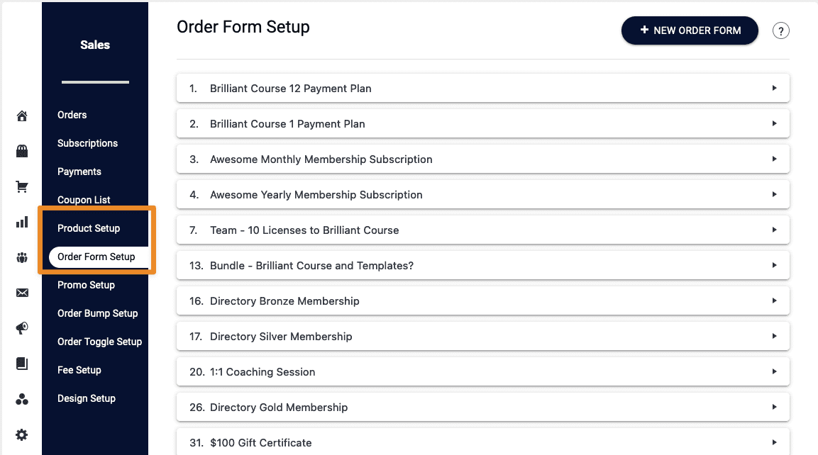 Order Form Setup