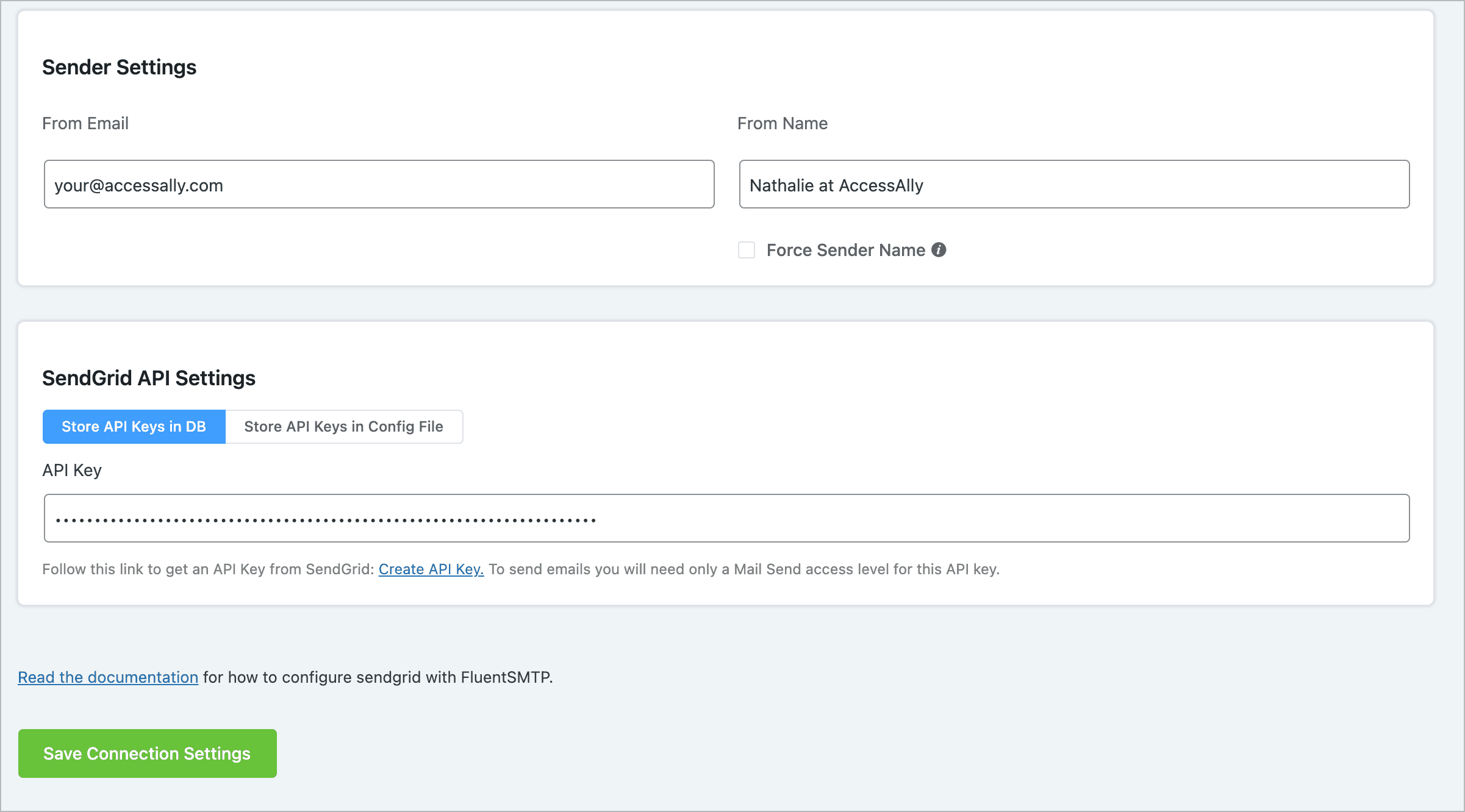Screenshot of FluentSMTP settings page
