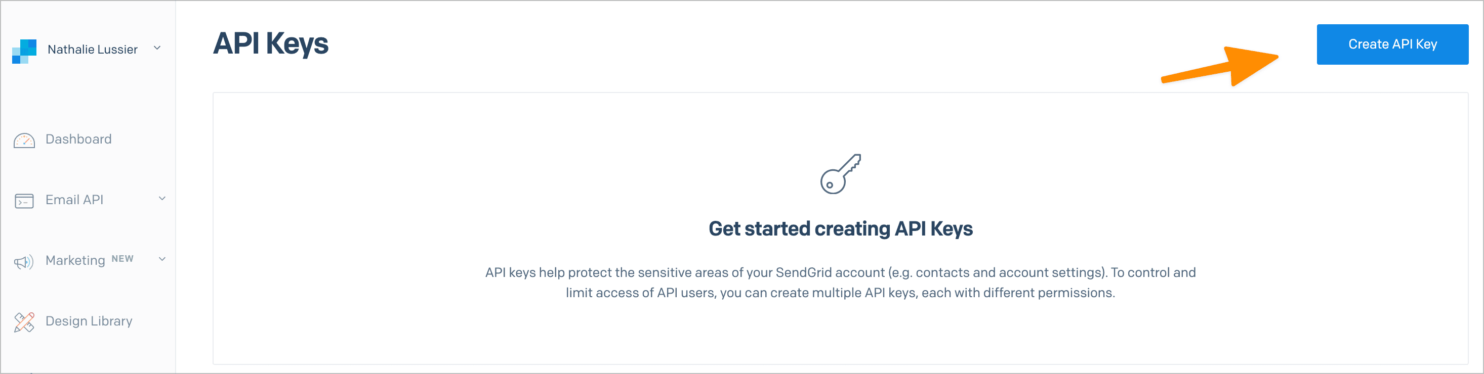 Screenshot of create new API key