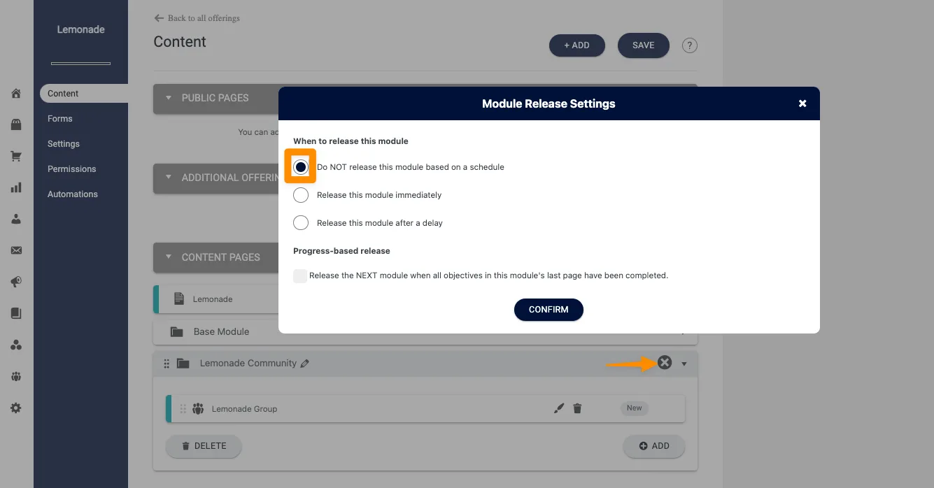 Change delivery Settings