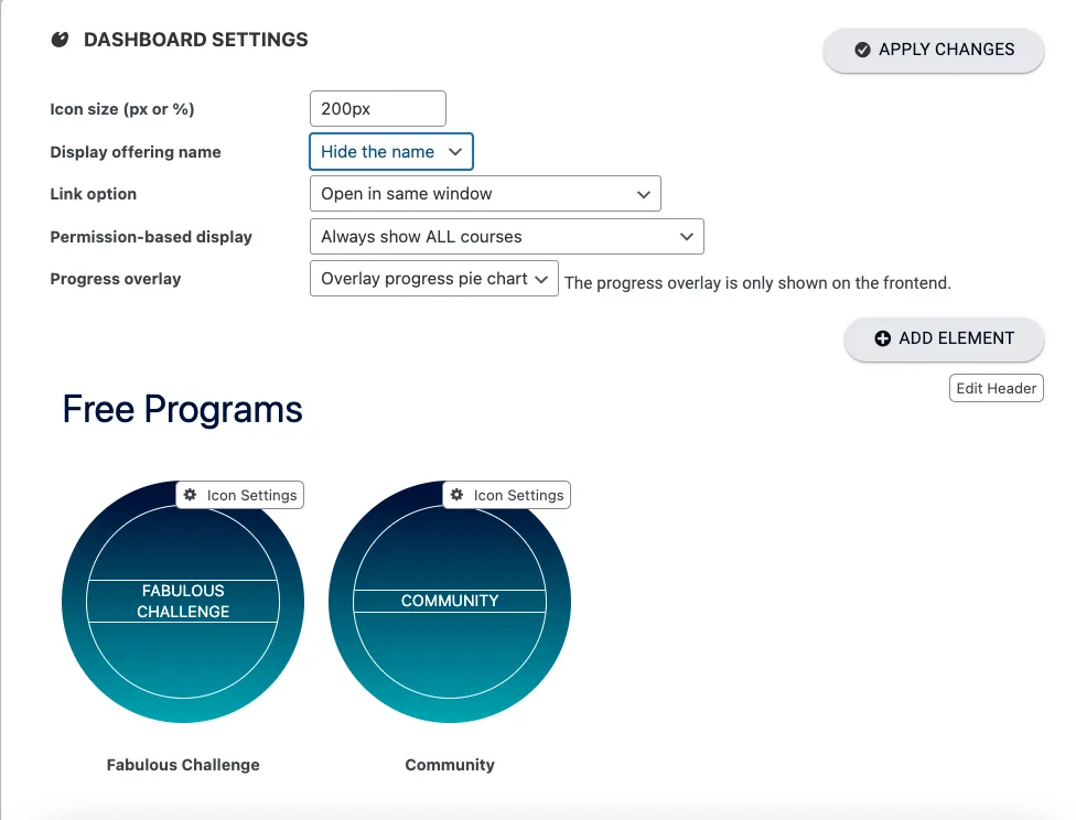 Dashboard Settings