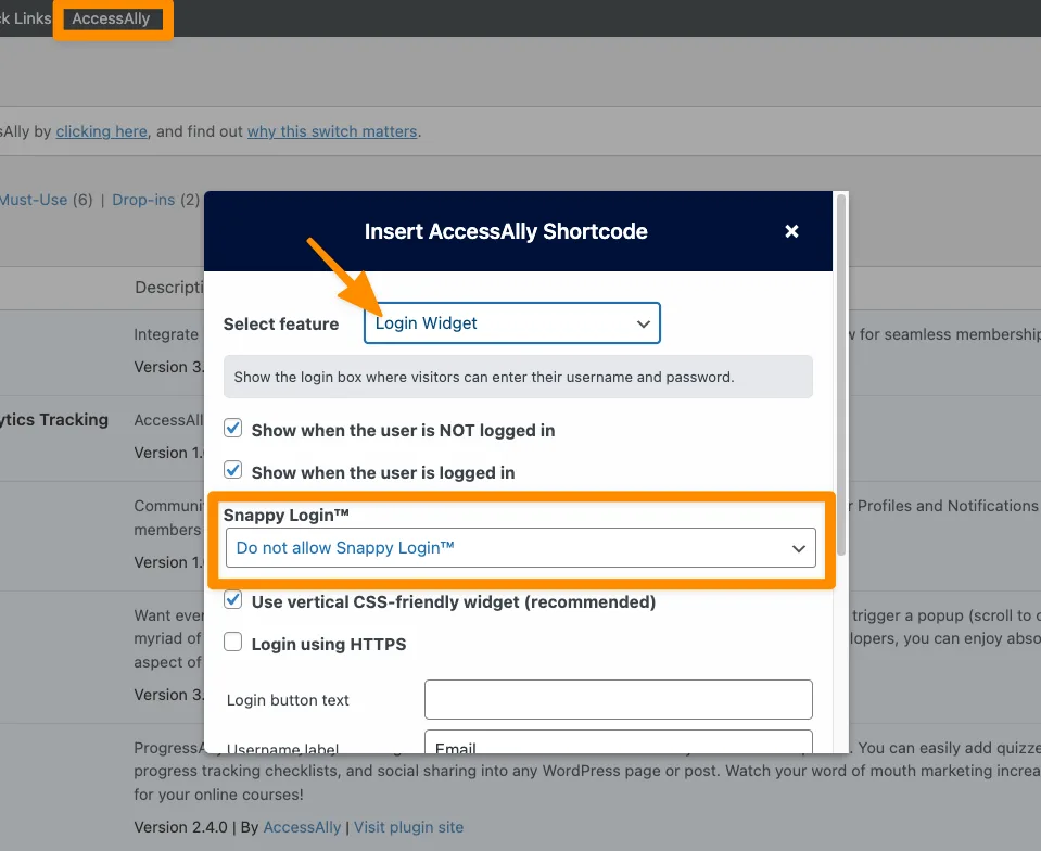 Snappy Login Link Shortcode Generator