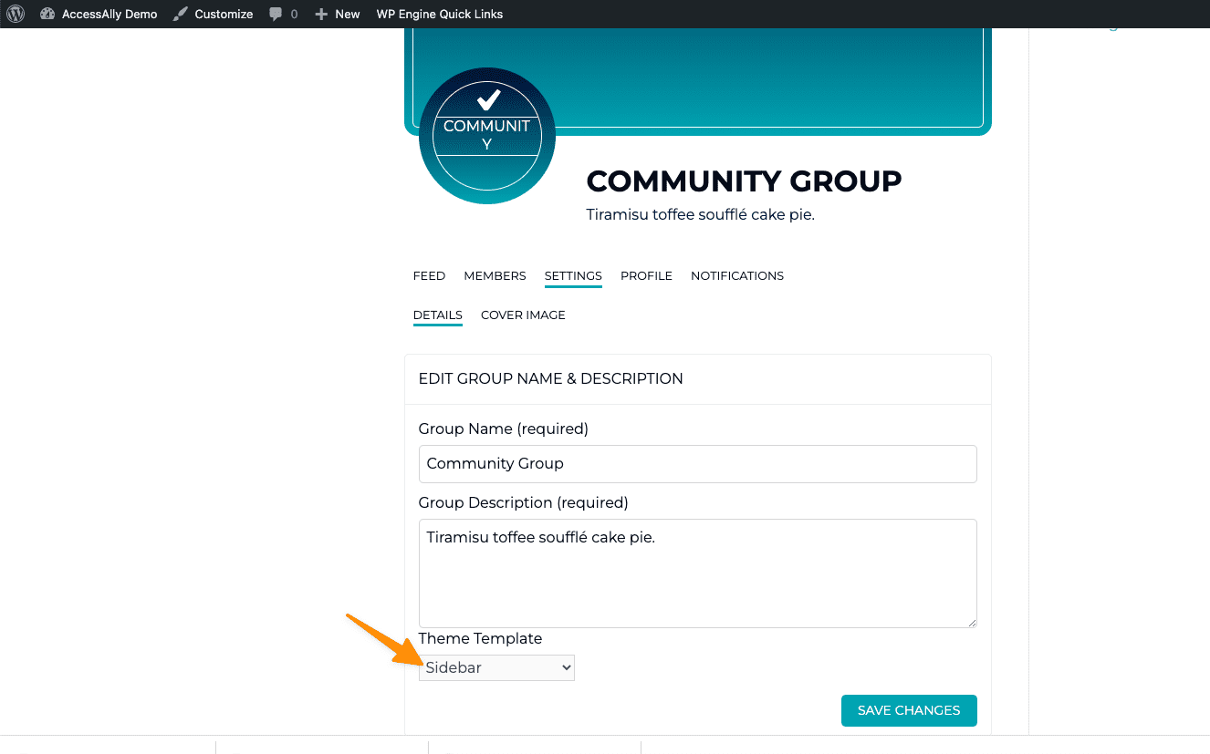 Add Sidebar Template to your Group