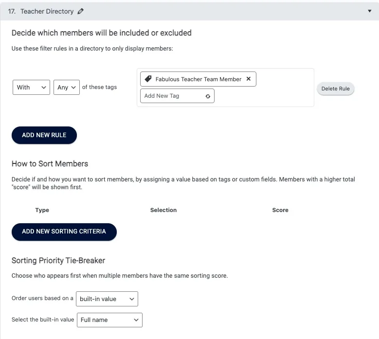 Teacher Directory Filter