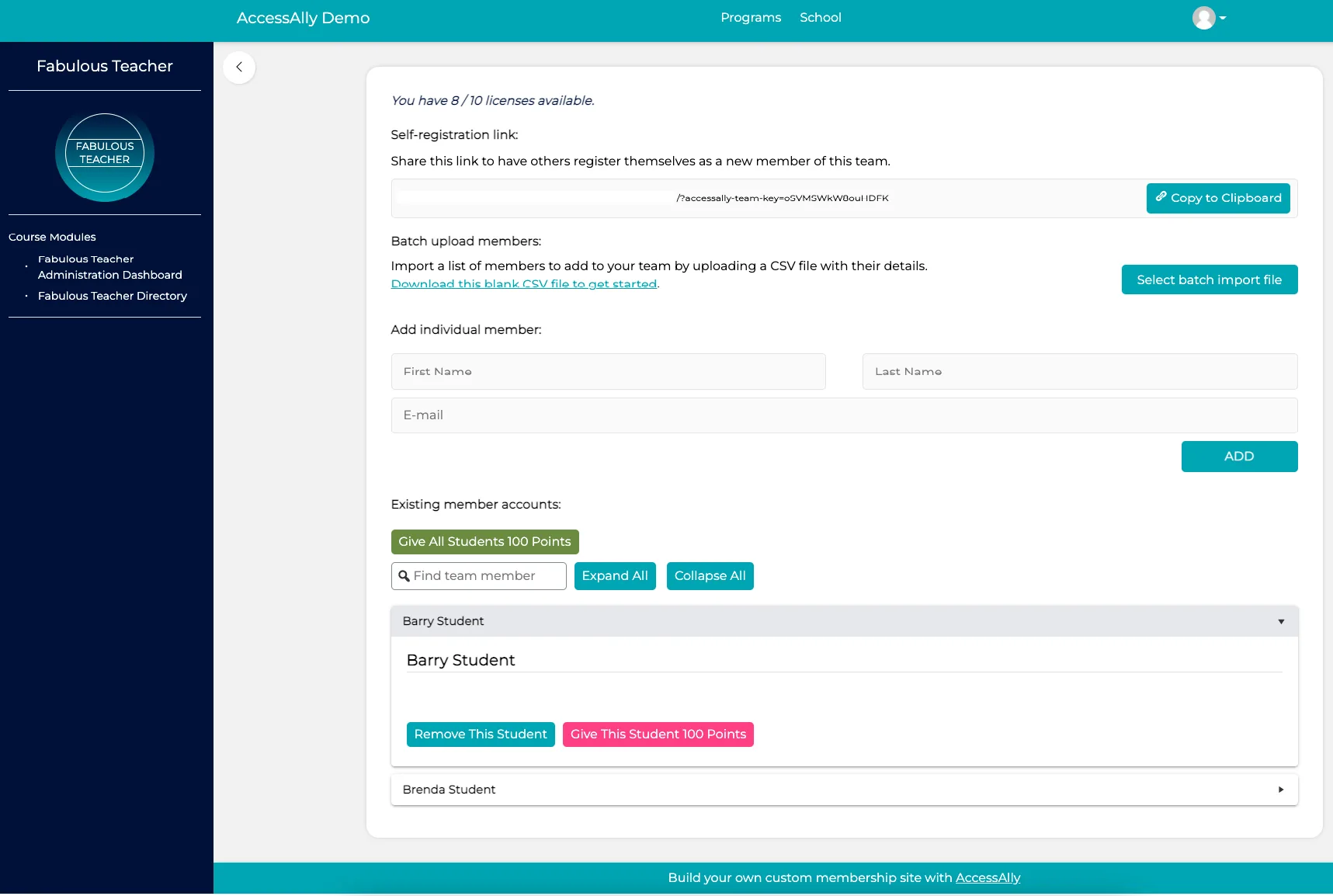 Teacher Portal User View