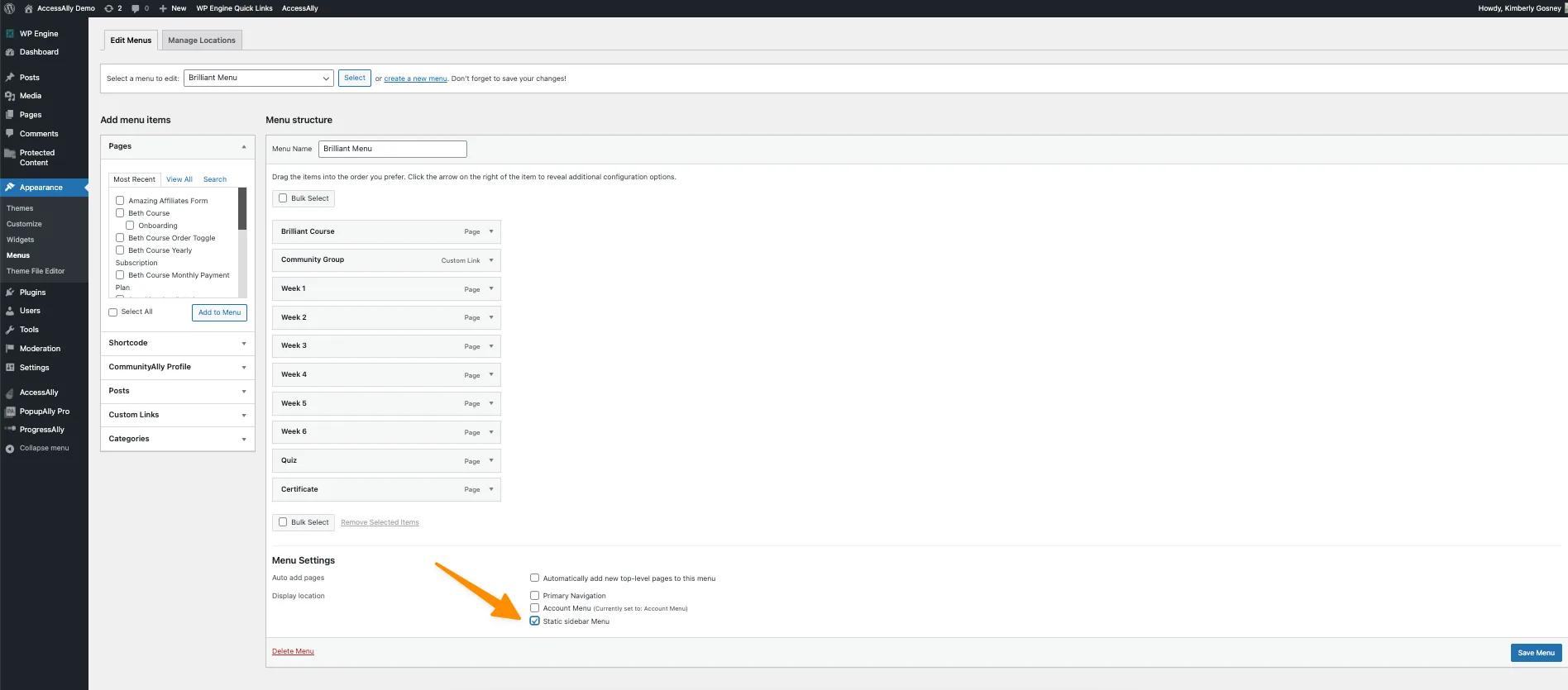 Menu Settings Checked