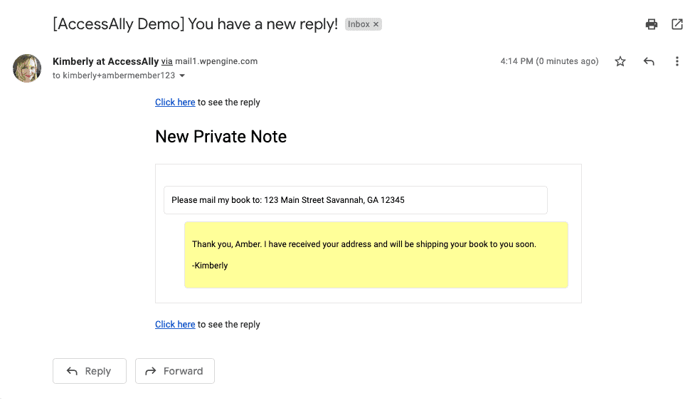 Member Private Note Notification Email