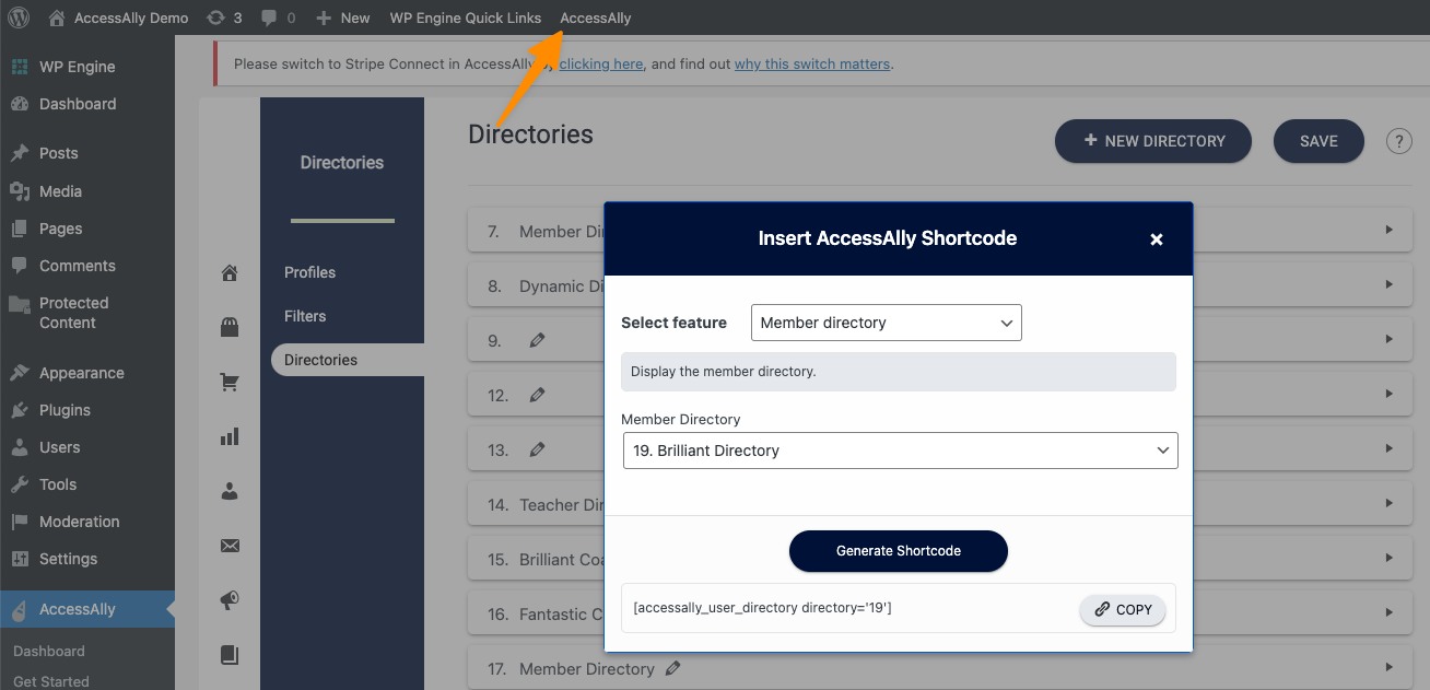 Shortcode for Directory