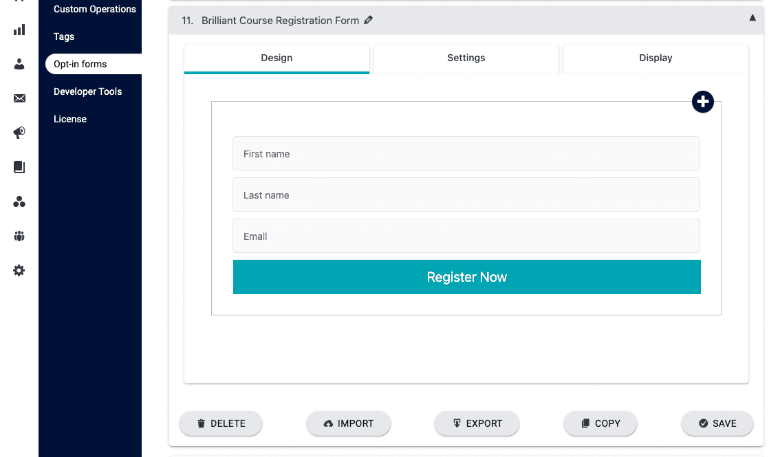 Design Tab Opt-in Form