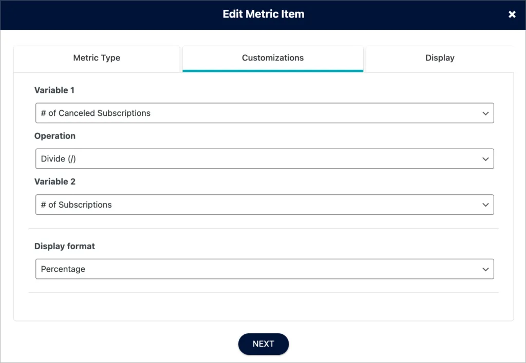 Screenshot of churn calculation metric