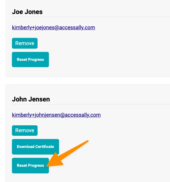 Reset Progress Button