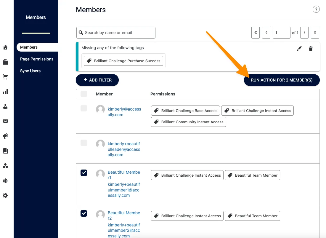 Run Action for Selected Members