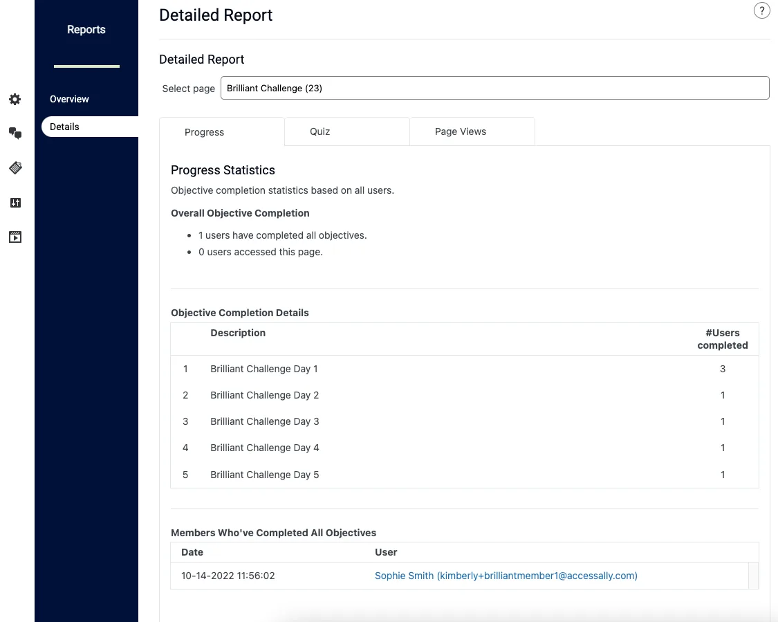 User Progress With Email