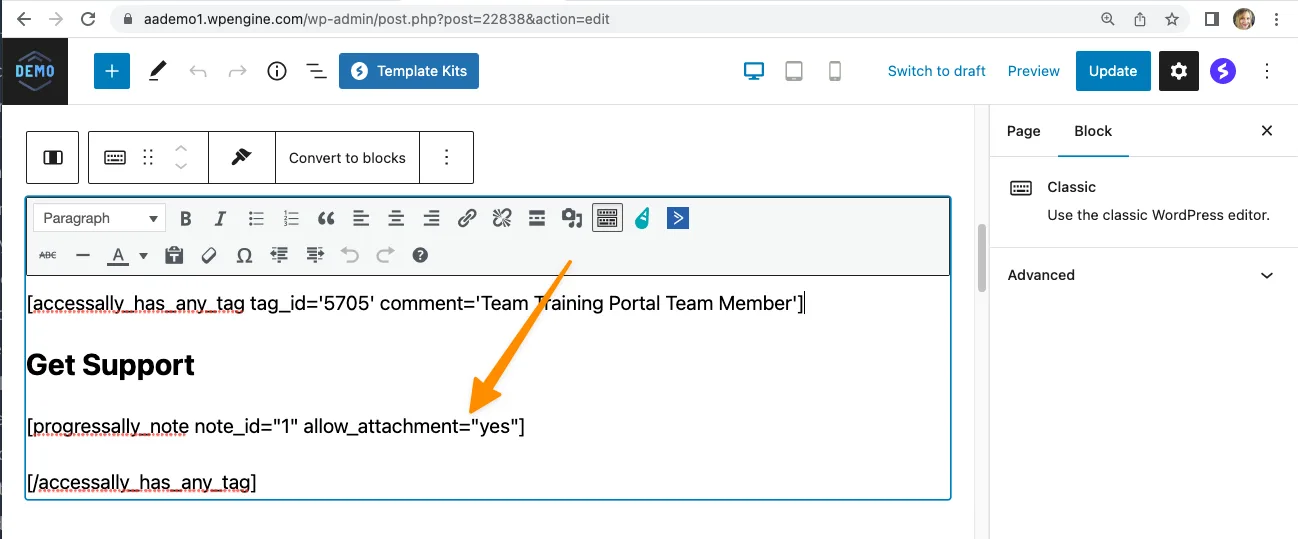 Adding Private Note Shortcode