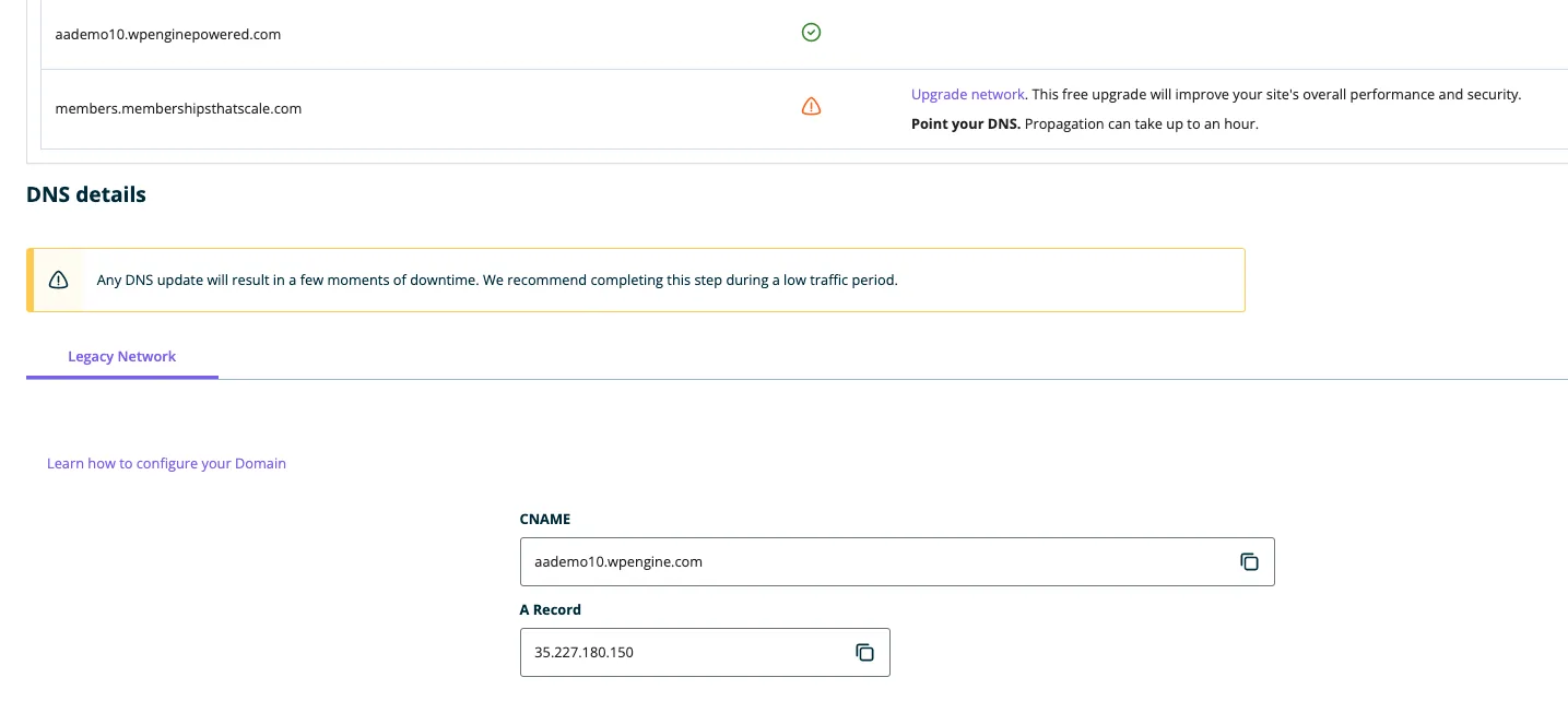 WPEngine DNS Details 