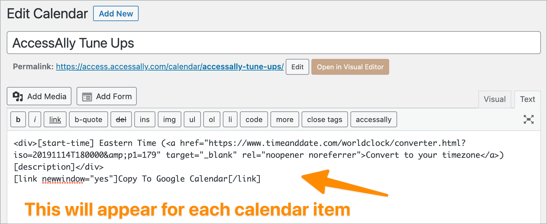 Screenshot of calendar timezone converter code