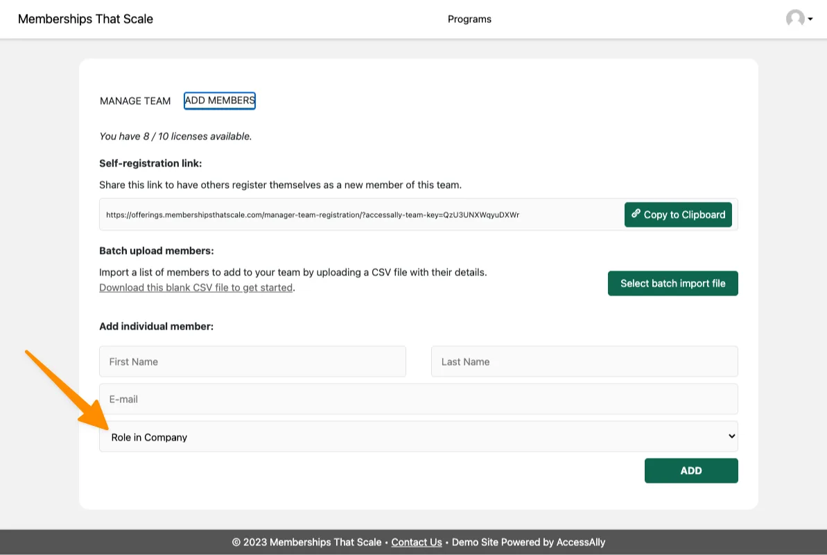 Manager Add Members Front End View