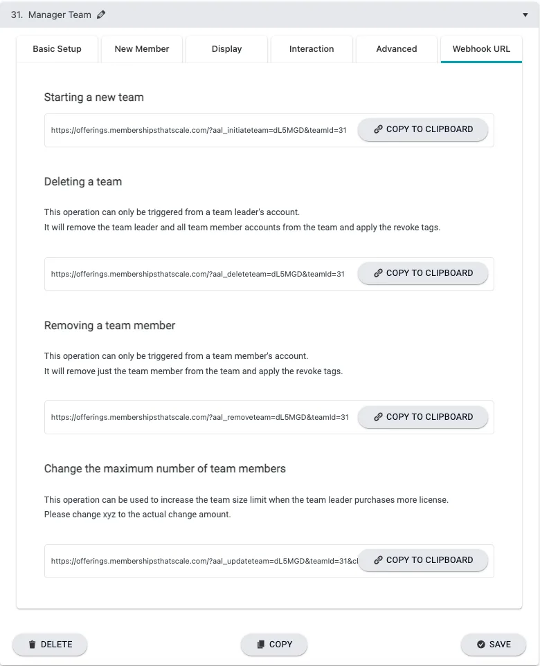 Manager Webhooks Tab