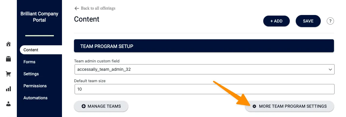 More Team Program Settings Button