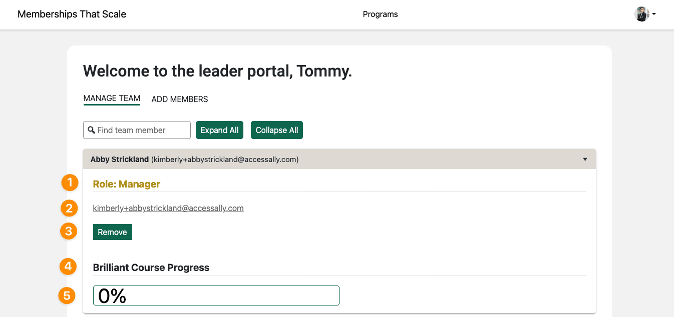 Portal Manage Team