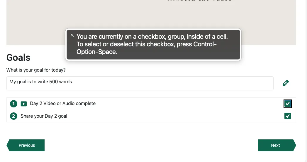 Preview Progress Checklist