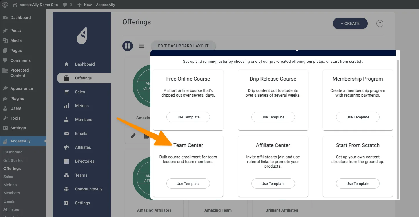 Team center offering template
