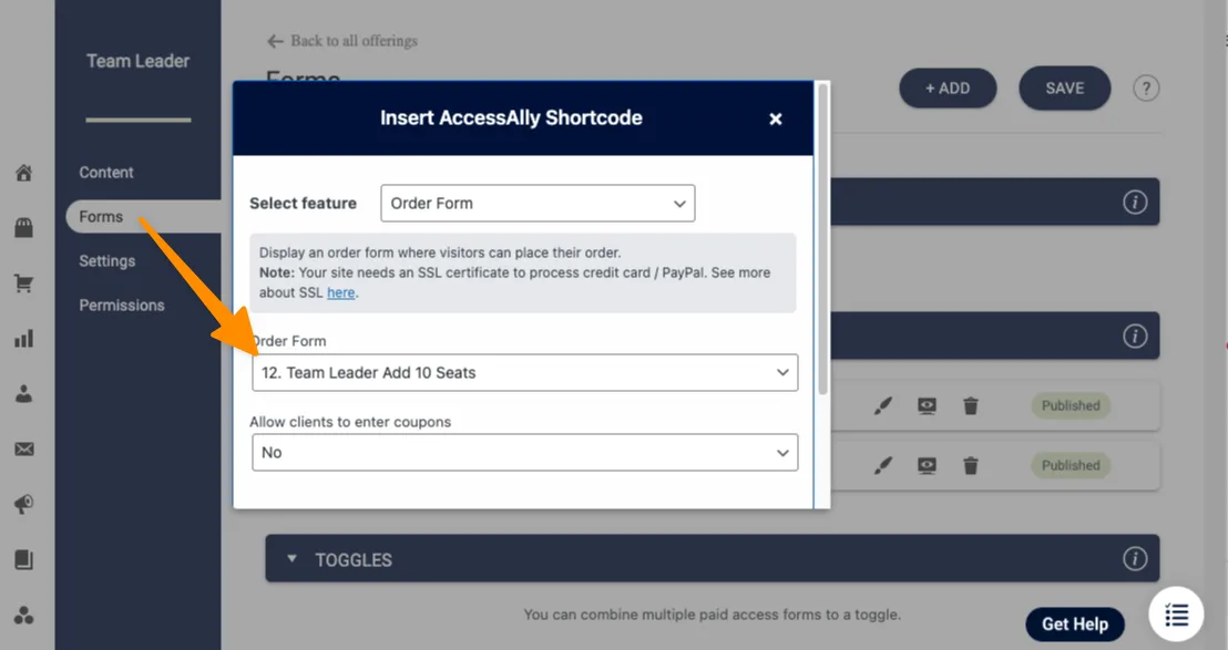 shortcode order form