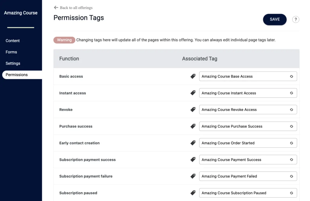 Offering Tags in AccessAlly