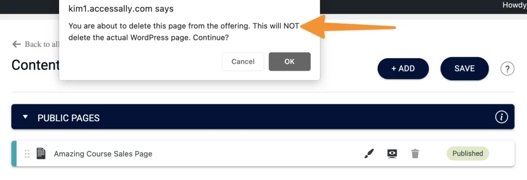 Delete page from offering