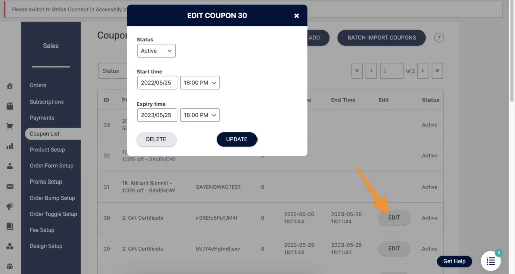 Edit Coupon Button