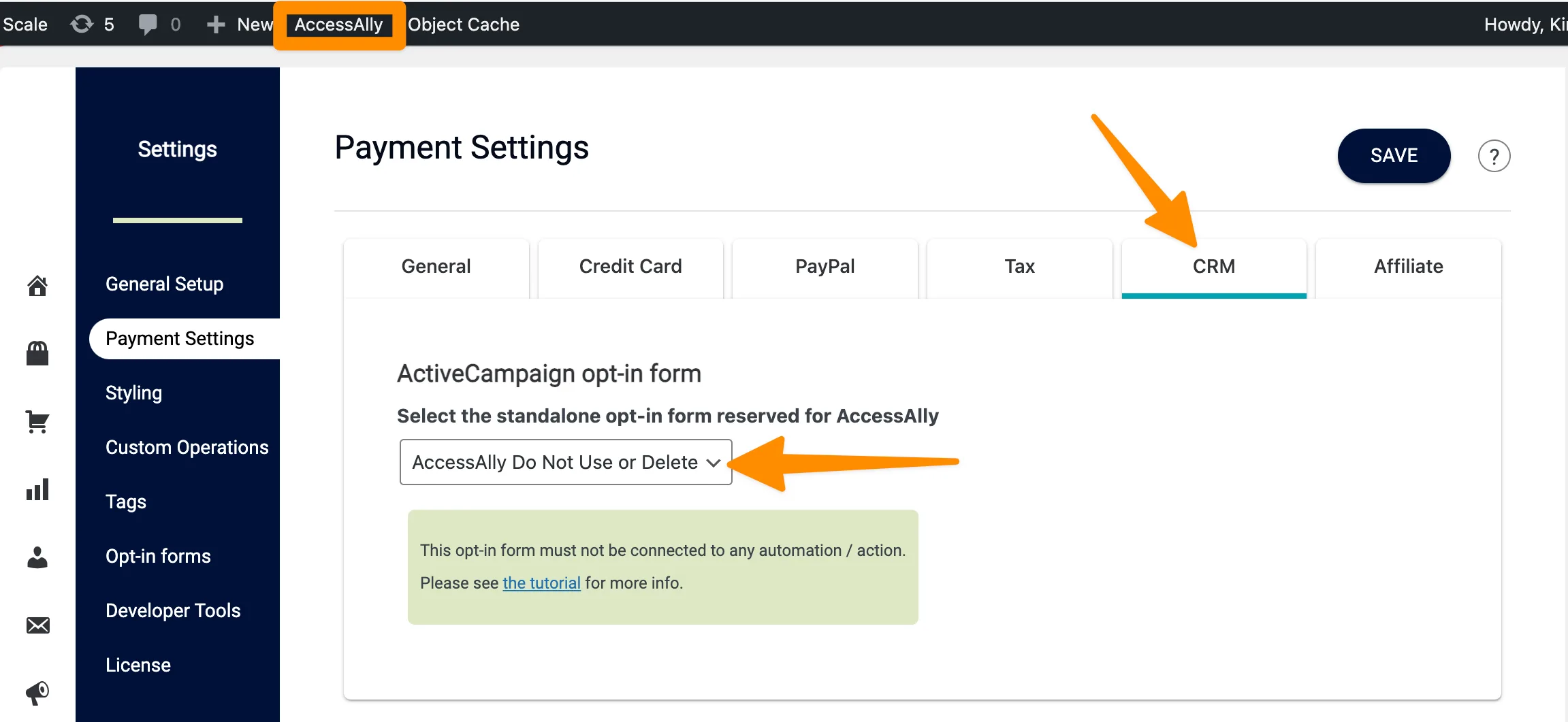 Screenshot of CRM form