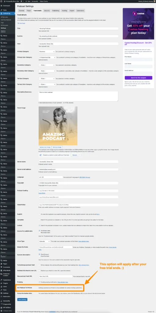 Private Podcast Feed Options