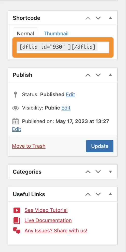 Shortcode for FlipBook