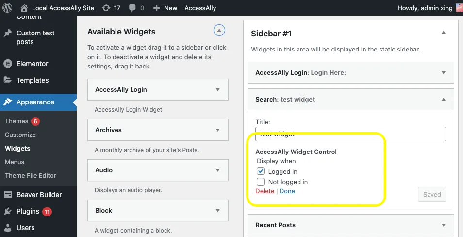 AccessAlly Widget Control Tool