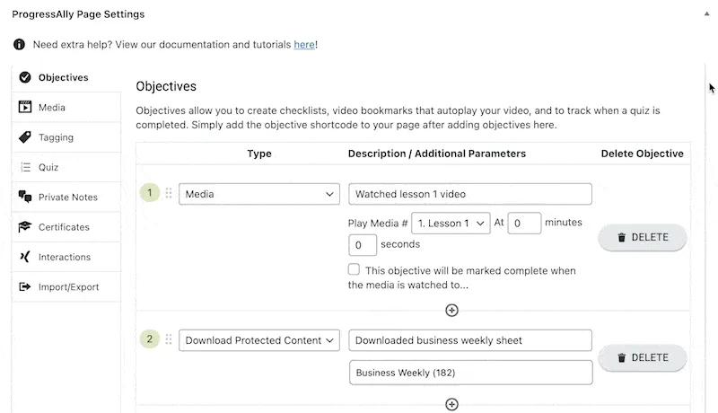 Progress Tracking module pages
