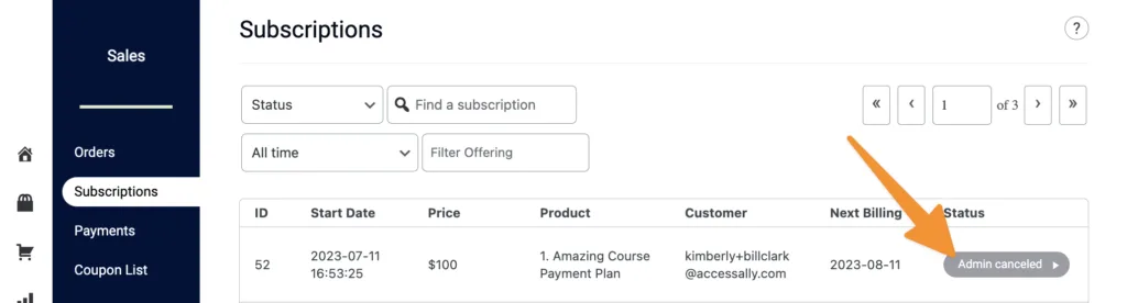 Admin Canceled Status Log