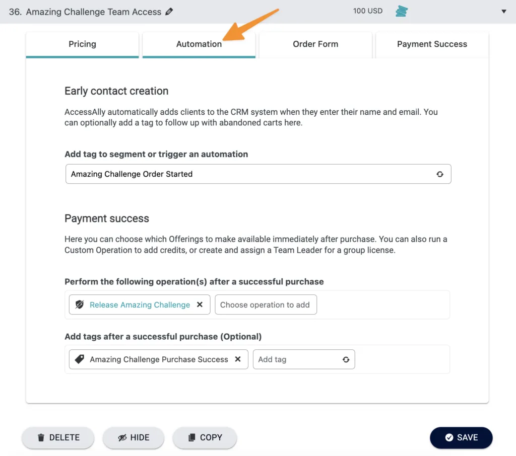 Order Form Automation Tab 