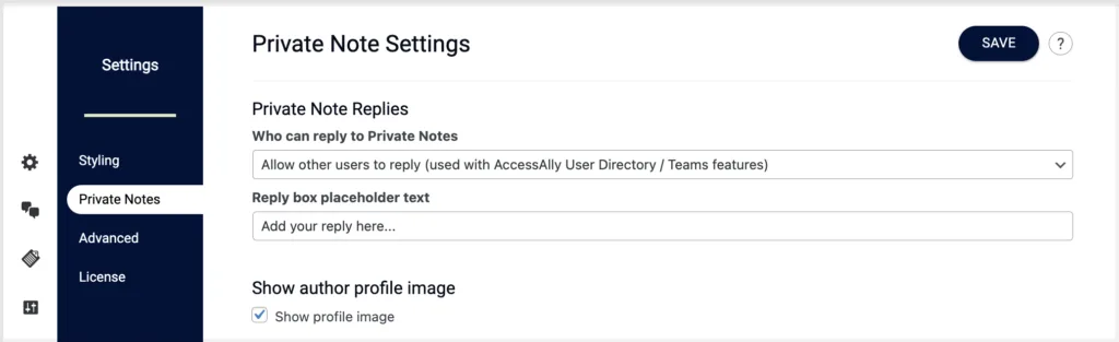Enabled Private Notes Teams
