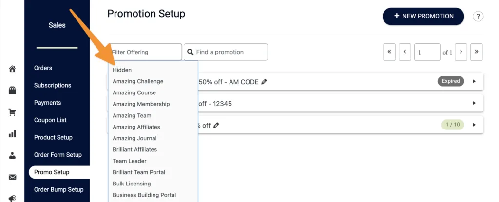 Filter Promo by Offering