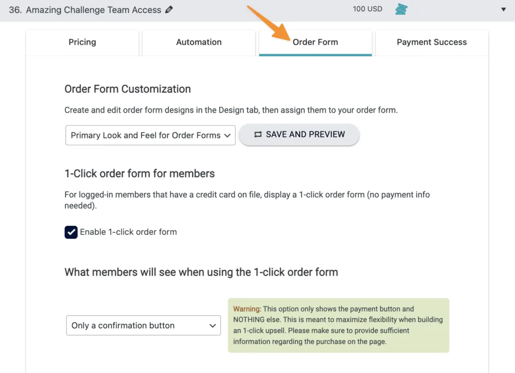 Order Form Tab