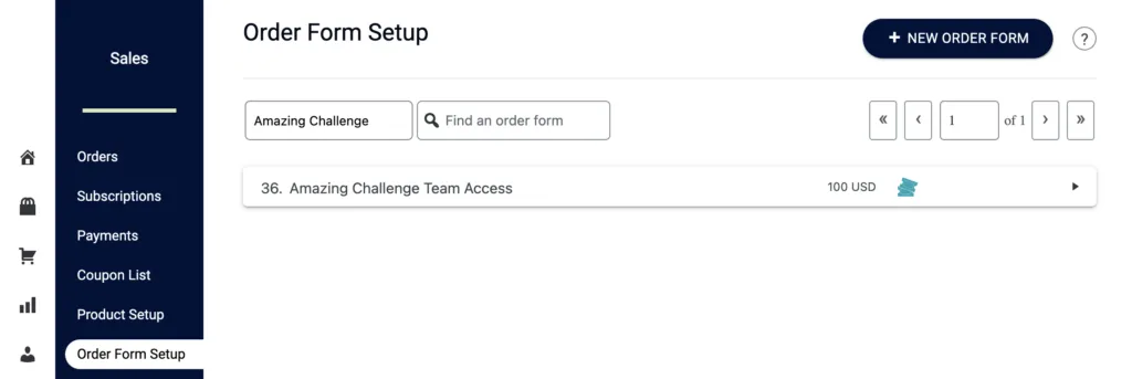 Filter order form by offering