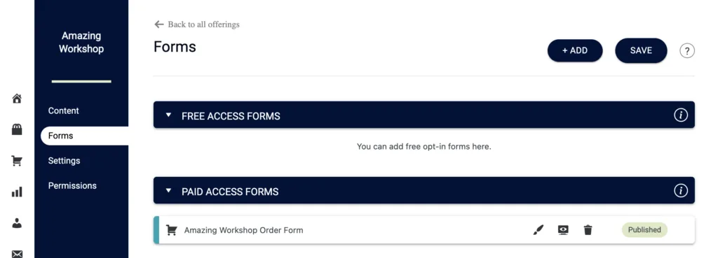 Paid Workshop Forms Tab
