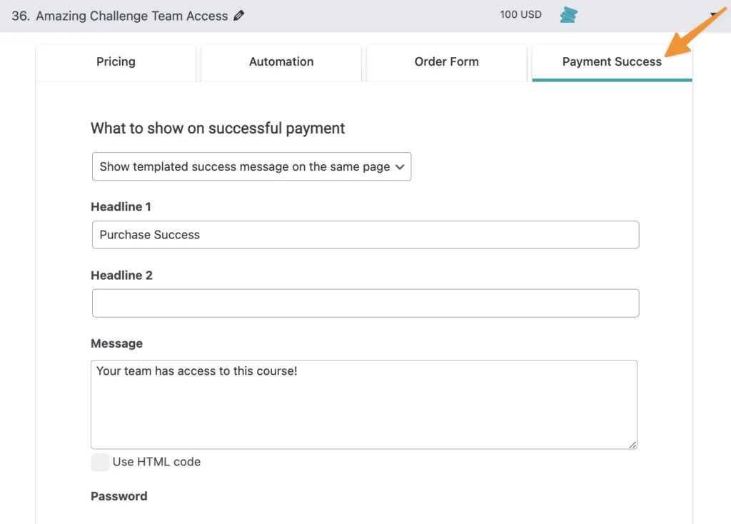 Payment Success Tab