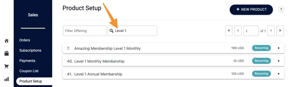 Product Setup Search