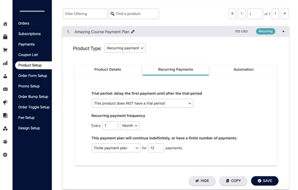 Recurring Payments Tab