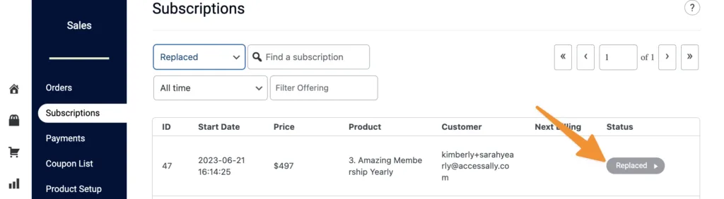 Replaced Subscription