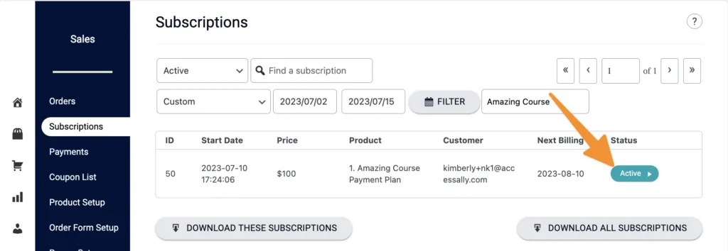 Subscription Management Active Subscription