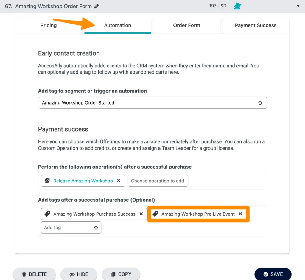 Workshop Pre Live Event Order Form