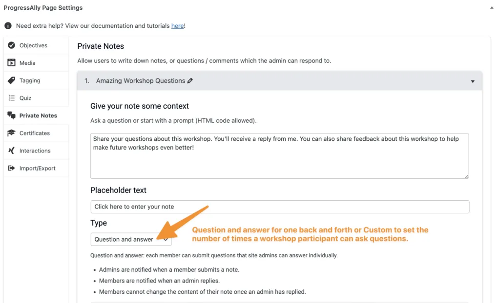 Workshop Private Notes