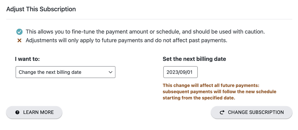 Adjust Subscription Billing Details